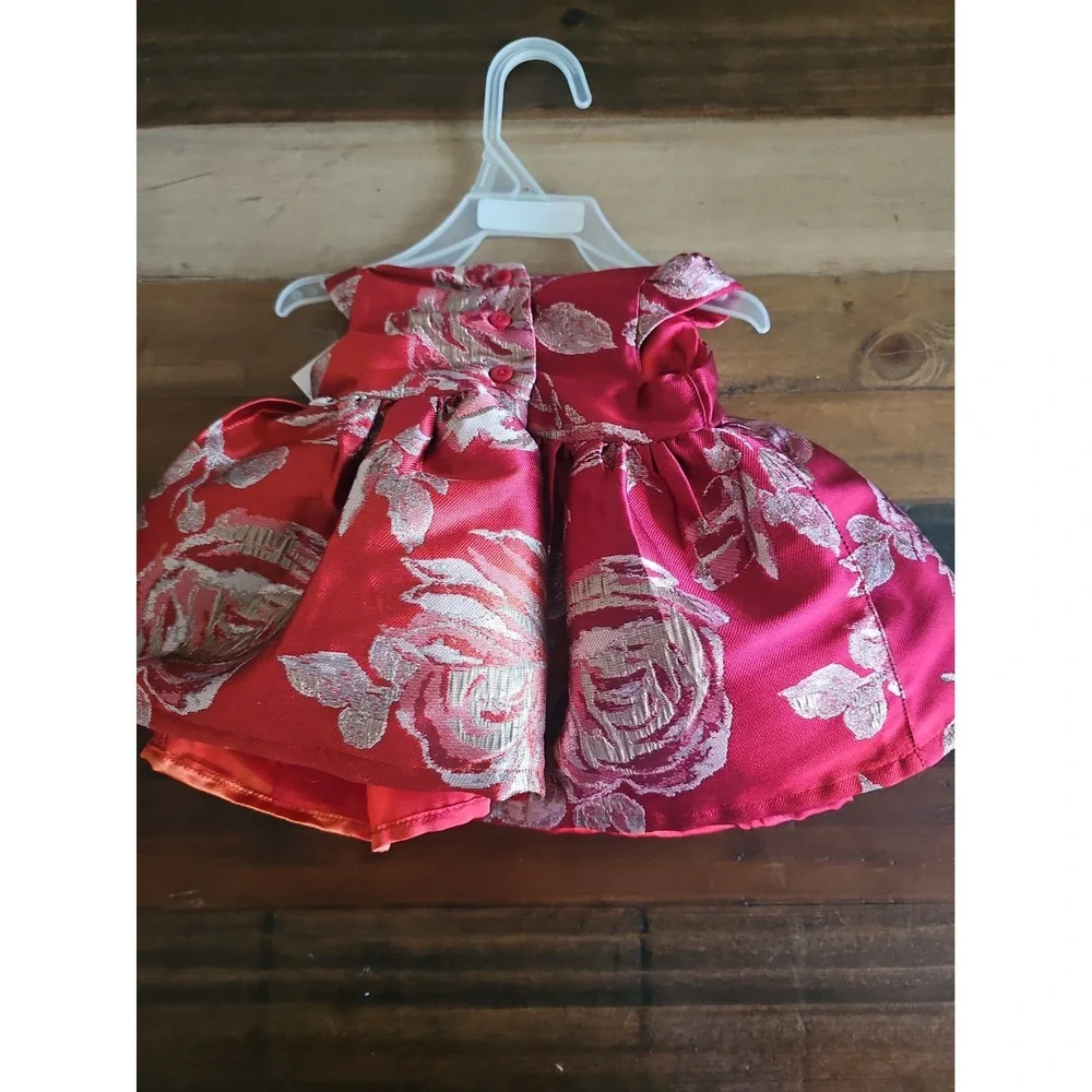 The Children's Place Baby Girl 0-3M Red Metallic Floral Party Dress NWT